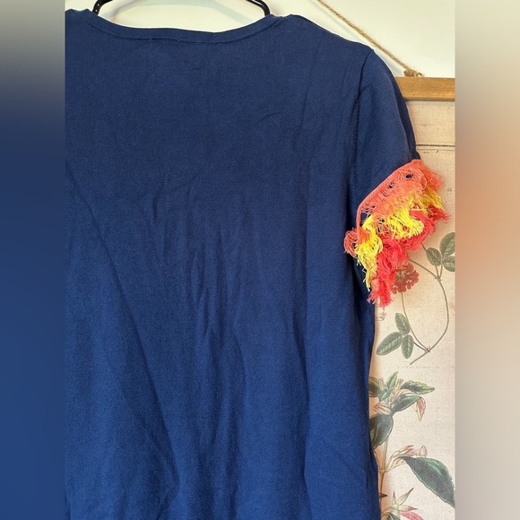 NWT Sail to Sable Textured Fringe Short Sleeve A Line Knee Length Dress Navy M - Picture 7 of 12